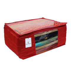 Kuber Industries 3 Layered Quilted Silk 2 Pieces Saree Cover (Red) -CTKTC024673