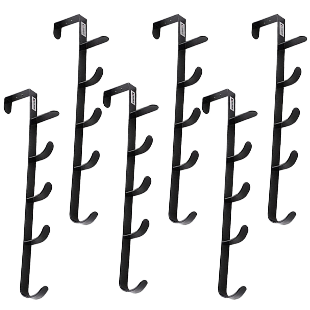 Kuber Industries 5-Level Cloth Hanger|Multipurpose Cloth & Towel Holder|Iron Spray Material|Easy Installation|Interchangeable Over The Door Towel Holder|ZT-3115|Pack of 6|Black