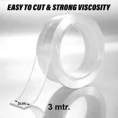 Kuber Industries Double-sided Tape | Acrylic High Bonding Foam Tape | PU Versatile Two-Sided Tape | Washable Adhesive Tape for Home Décor | 3 MTR | Pack of 3 | Transparent