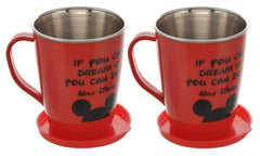 Kuber Industries Mickey Printed Food Grade BPA Free Tea/Coffee Mug for Coffee Tea Cocoa, Camping Mugs with Lid, Pack of 2 (Red), Standard