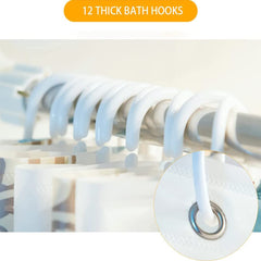 Heart Home PVC Waterproof Spiral Print Shower Curtain for Bathroom with 8 Ring,7 Feet (Black)