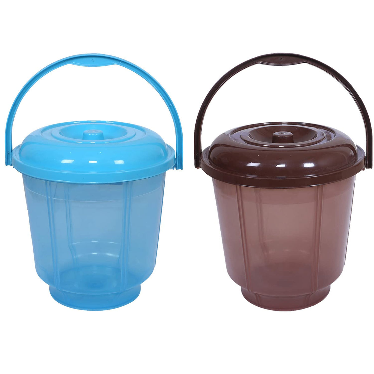 Kuber Industries Colorful Homeware Bucket| Plastic Bucket|Transparent Bucket with Lid & Handle for Bathroom,Home Use,13 Litre,Pack of 2 (Sky Blue & Brown)