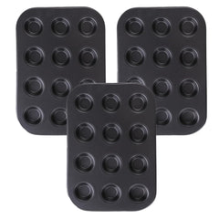 Homestic Pack of 6 12 Slots Non-Stick Cup Cake Tray|Cup Cake Mould for Baking|Idol for Muffin, Small Cake (Black)