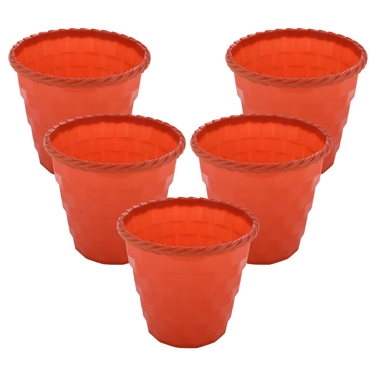 Kuber Industries Brick Flower Pot|Durable Plastic Flower Pots|Planters for Home Décor|Garden|Living Room|Balcony|6 Inch|Pack of 5 (Orange)