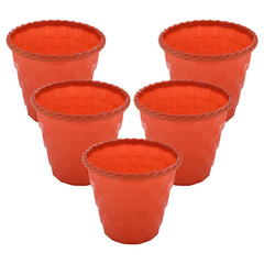 Kuber Industries Brick Flower Pot|Durable Plastic Flower Pots|Planters for Home Décor|Garden|Living Room|Balcony|8 Inch|Pack of 5 (Orange)