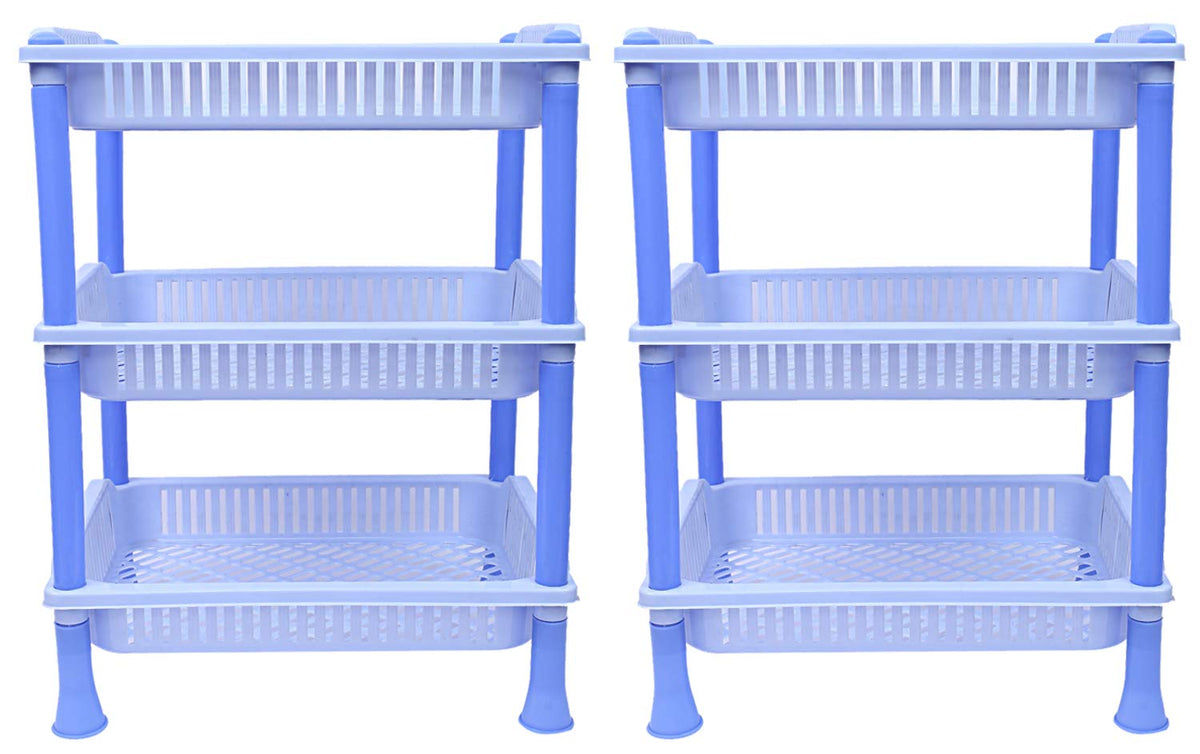 Kuber industries Plastic 2 Pieces 3 Layer Multi-Purpose Kitchen Storage Basket Rack (Blue)-CTKTC25248