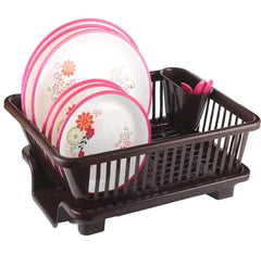 Kuber Industries 3 in 1 Large Durable Plastic Kitchen Sink Dish Rack Drainer Drying Rack Washing Basket (Brown)-KUBMART10738