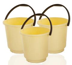 Kuber Industries Unbreakable Strong Plastic 3 Pieces Bathroom Bucket 16 Ltr (Cream & Brown) - CTKTC23465
