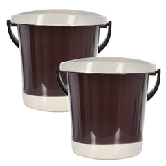 Kuber Industries Plastic Bucket for Home/Kitchen/Office/with Handle, 18 Litre Pack of 2 (Brown)-46KM0356, Standard
