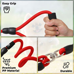 Kuber Industries 2 in 1 double Hook leash and 2 Dog Chest Harness with Nylon Leash I Strong Dog Rope Leash with Comfortable Padded Handle | No Pull, Soft Padded and Breathable Dog Vest I Adjustable, Reflective I Easy Control Dog Chest Belt (Red, XL)