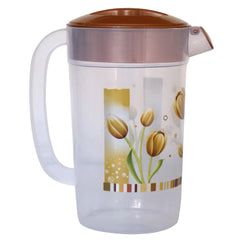 Kuber Industries Flower Printed Plastic Water & Juice Jug, Drinking Beverage Jug,with Lid for Daily Uses, 2.4 LTR (Brown)-HS42KUBMART25254