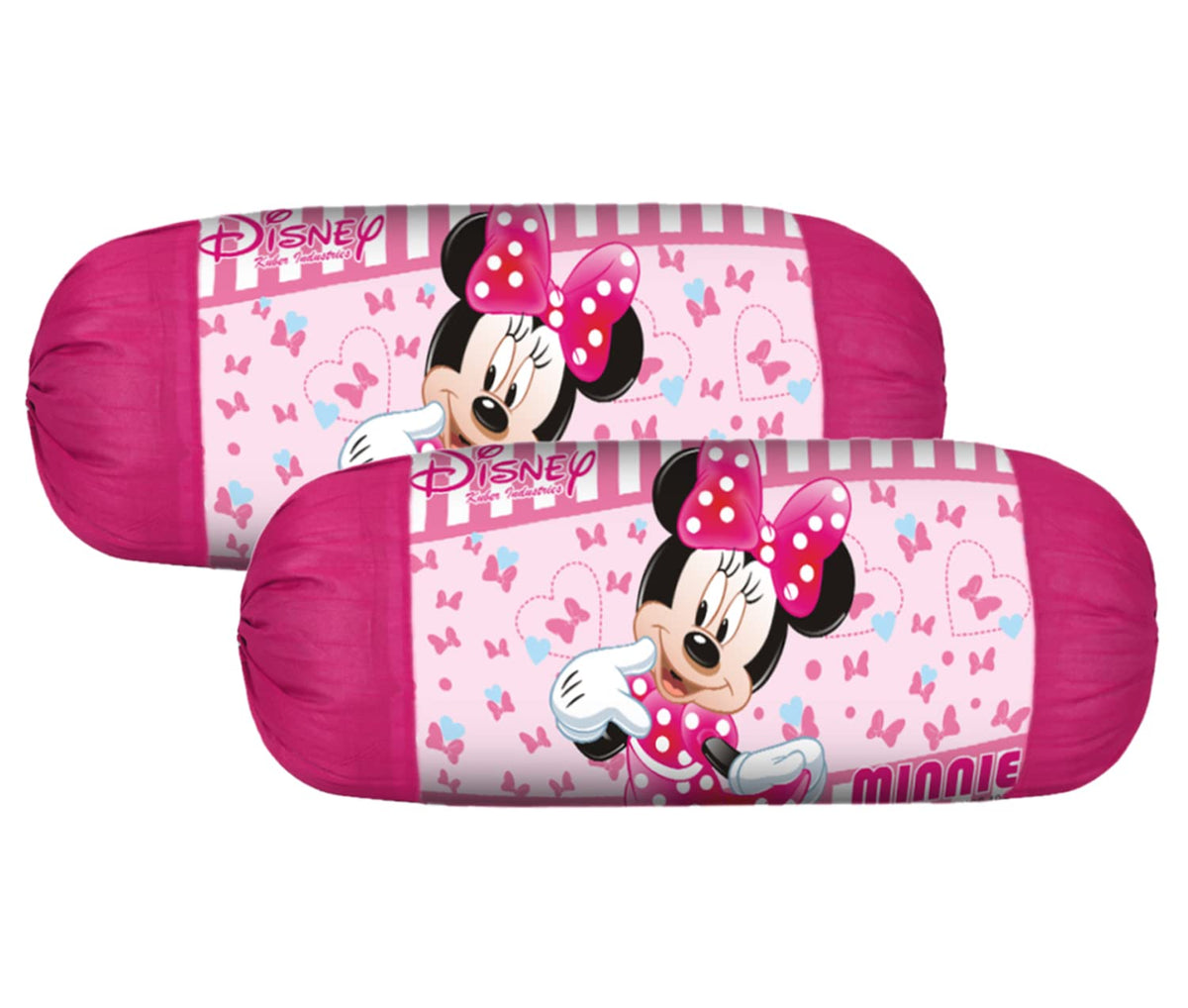Heart Home Disney Minnie Bolster Cover|Polyester Bolster Cover Set|Diwan Round Bolster Pillow Covers|Luxurious Roll Masand Cover|Pack of 2 (Pink)