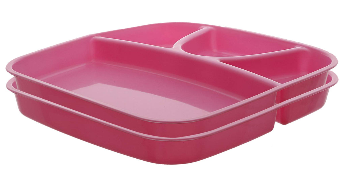 Kuber Industries 2 Pieces Microwave Safe Plastic Food Plate with Partitions (Pink) - CTKTC037545