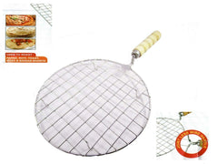 Kuber Industries kitchenware Stainless Steel Round Roaster Tandoor Barbeque/Roti/Papad Jali Griller with Wooden Handle (Silver)