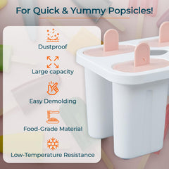 Urbane Home Set of 4 Popsicle Mould|Reusable Ice Tray For Kulfi, Candy| White