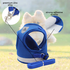 Kuber Industries Dog Chest Harness with Nylon Leash I No Pull, Soft Padded and Breathable Dog Vest I Adjustable, Reflective I Easy Control Dog Chest Belt I (XS, Blue)