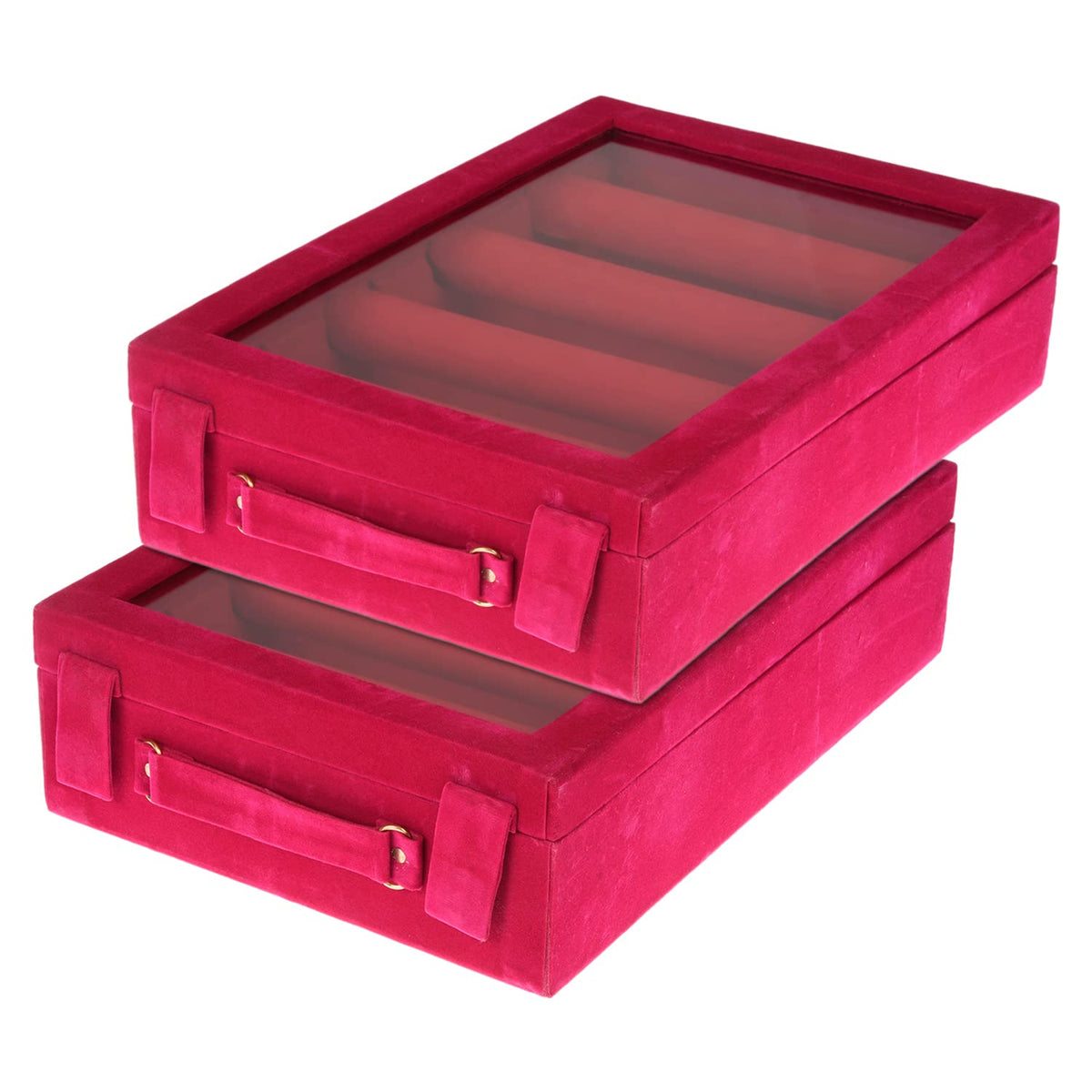 Kuber Industries 4 Rod Bangle Box|Wooden Jewelry Box|Wedding Vanity Box|Velvet Coated Wedding Bracelet Organizer for Women & Girls|Pack of 2 (Pink)