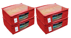 Kuber Industries 3 Layered Quilted Silk 4 Pieces Saree Cover (Red) -CTKTC024670