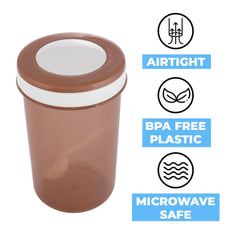 Heart Home Containers Set for Kitchen|BPA-Free Plastic 500 ML Storage Containers Set with Spoon for Kitchen Set of 3 (Brown)
