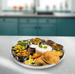 Kuber Industries Stainless Steel Dinner Plates Set of 6 | 29 cm Dia I Heavy Gauge & Deep Base | Mirror Finish | Multi Purpose Steel Thali Set of 6