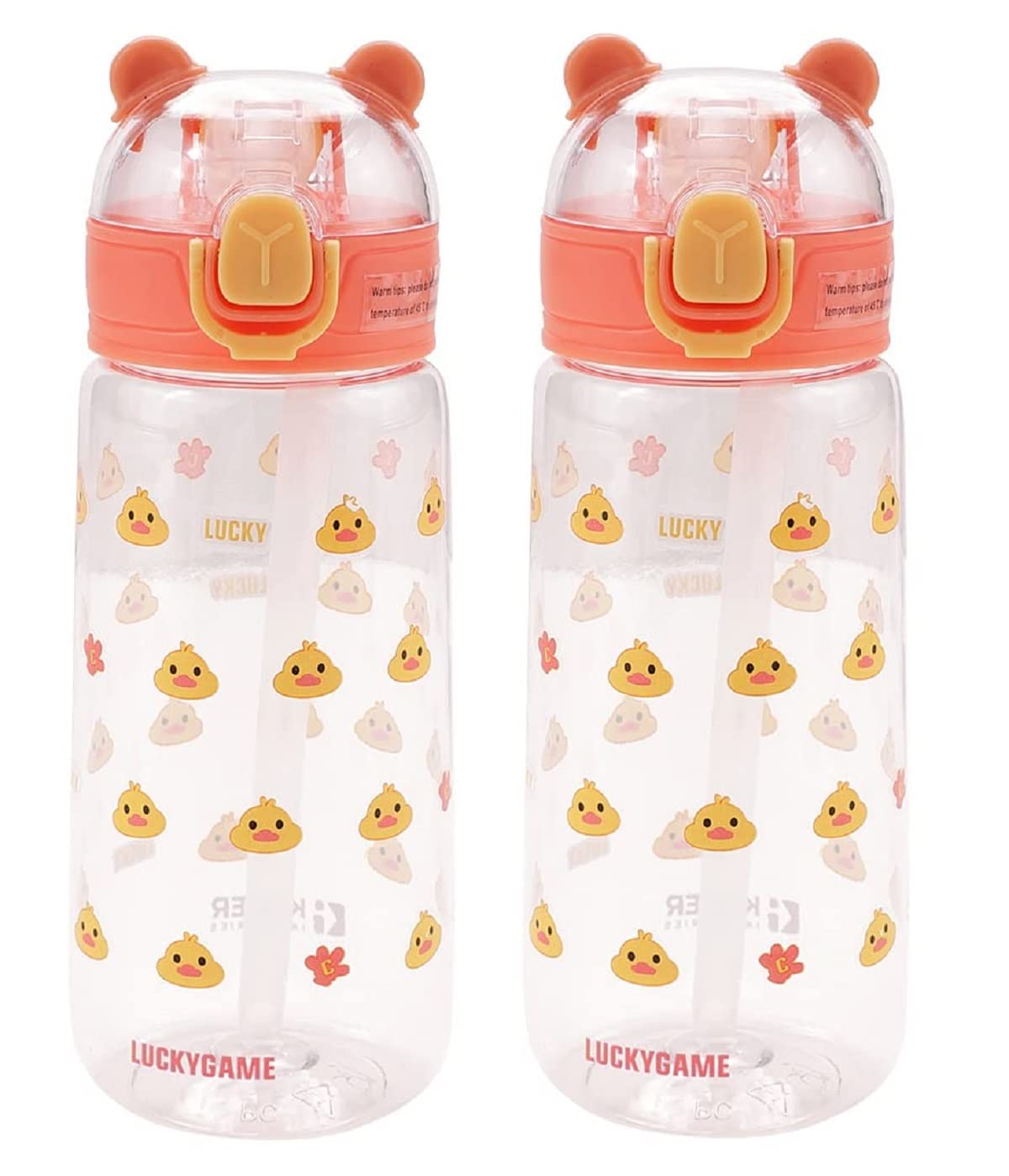 Kuber Kids Water Bottle Combo Set|Sipper Bottle for Kids|1 Piece Dino Design Stainless Steel Water Bottle|1 Piece Food Grade Plastic Bottle|550 & 500 ML|PACK Of 2|Green & Orange
