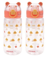 Kuber Kids Water Bottle Combo Set|Sipper Bottle for Kids|1 Piece Dino Design Stainless Steel Water Bottle|1 Piece Food Grade Plastic Bottle|550 & 500 ML|PACK Of 2|Green & Orange
