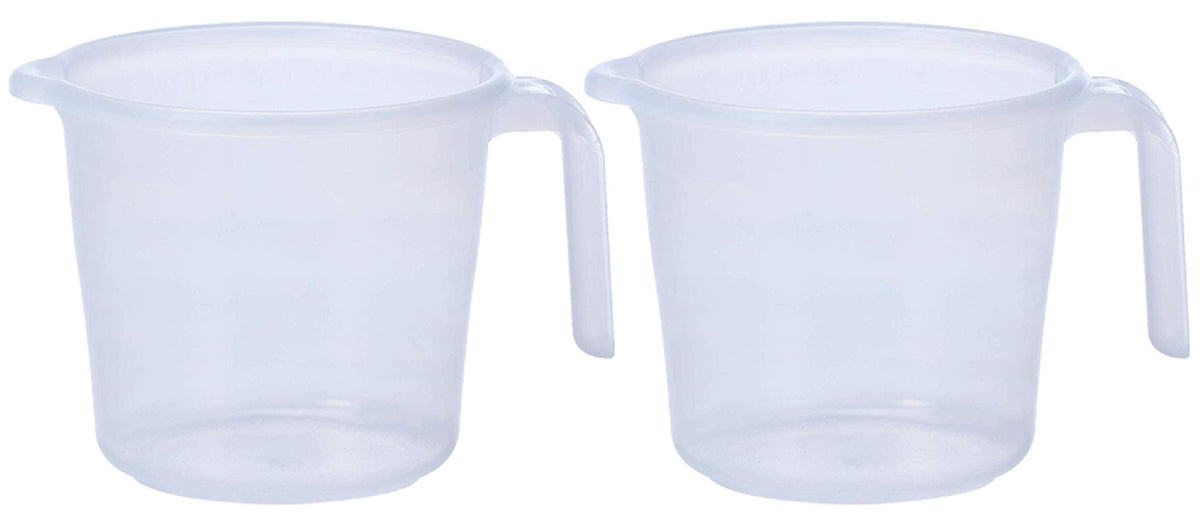 Kuber Industries Virgin Plastic Bathroom Mug|Transparent Look & Unbreakable Material| Size 15 x 15 x 17 CM, Pack of 2 with Measurement 1800 ml (White)-CTKTC044935