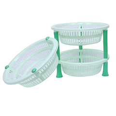 Kuber Industries Plastic 2 Pieces 3 Layer Multi-Purpose Kitchen Storage Basket Rack (Green)-Ctktc25185