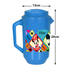 Heart Home Mickey Minnie Print Unbreakable Plastic Water Jug with Lid for Home, Kitchen, Office 2 Liter Pack of 2 (Cream & Blue)
