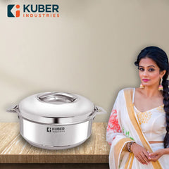 Kuber Industries Stainless Steel Casserole/Hot Pot/Chapati Box I 2000 ML |Elegant Chapati Box with Easy Lock Mechanism | Garam Puri & Roti Hot Box I Double Walled Heat Retention for upto 8 hrs I Heavy Duty Gauge