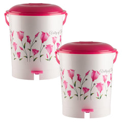 Heart Home Floral Printed Plastic Pedal Dustbin For Home, Kitchen, Office, Bathroom With Handle, 10 Litre- Pack of 2 (Pink)-47HH0766