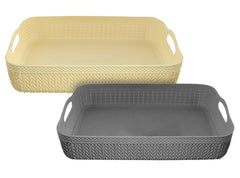 Heart Home Q-4 Multiuses Designer Unbreakable Plastic Storage Basket/Organizer/Bin For Home, Kitchen, Bathroom, Office Use Pack of 2 (Grey & White)-50HH01591