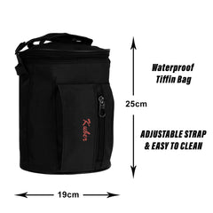 Kuber Industries Lunch Bag | Canvas Waterproof Tiffin Bag for Office | Adjustable Shoulder Strap with One Small Zipper Pocket | Black
