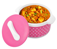 Heart Home Dot Printed BPA Free Food Grade Inner Stainless Steel Casserole Keeps Chapati, Food, Curry With Lid, 2500ml- Pack of 2 (Pink)-HS42KUBMART25044