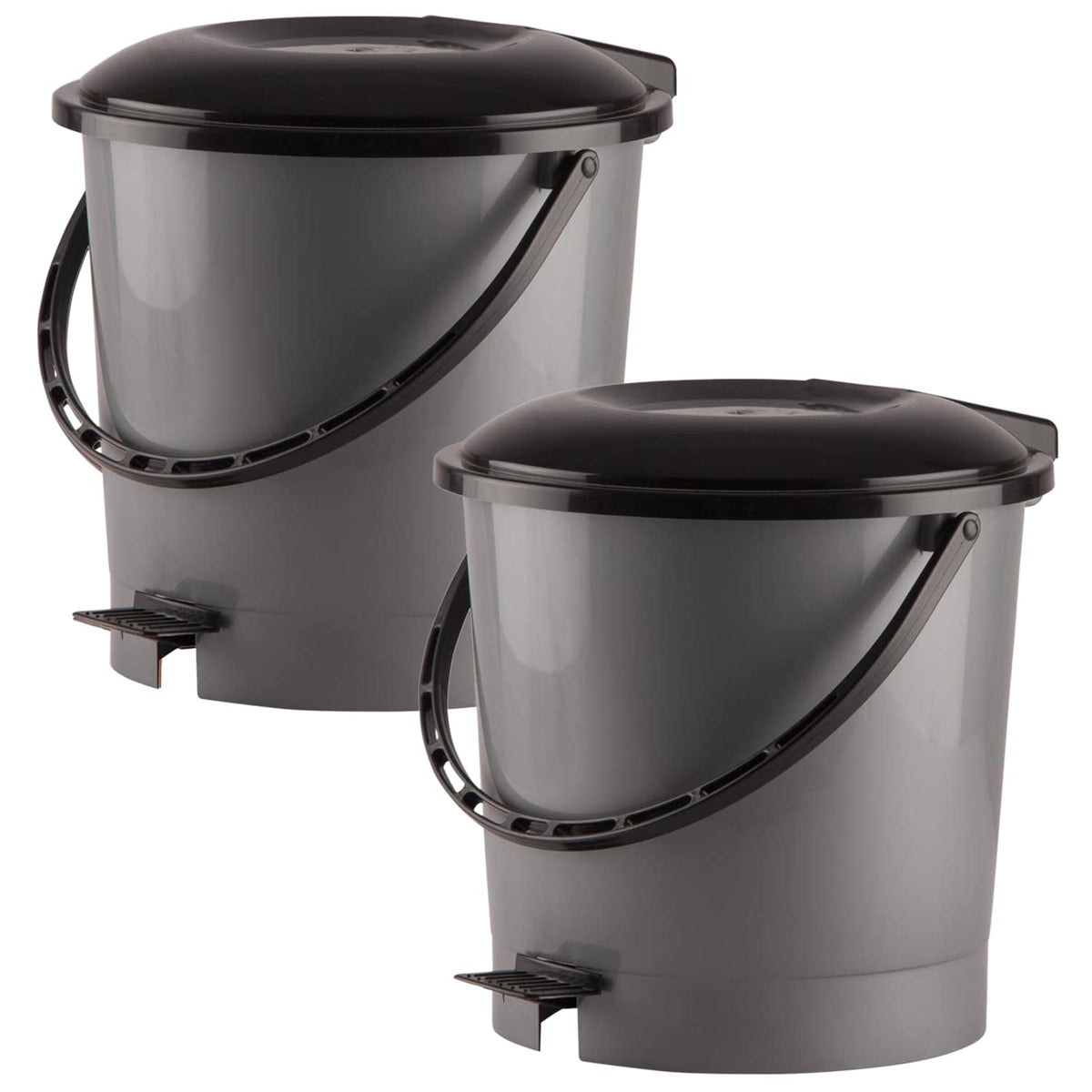 Heart Home Multiuses Plastic Pedal Dustbin, Waste Bin, Trash Can With Handle, 7 Litre- Pack of 2 (Grey)-47HH0755