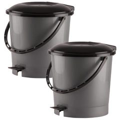 Heart Home Multiuses Plastic Pedal Dustbin, Waste Bin, Trash Can With Handle, 7 Litre- Pack of 2 (Grey)-47HH0755