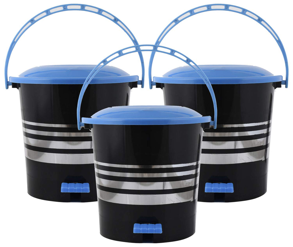 Kuber Industries 3 Pieces Plastic Dustbin Garbage Bin with Handle, 5 Litres (Blue) -CTKTC43057,Standard