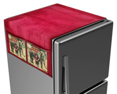 Heart Home Elephent Print Velvet Fridge Top Cover, Protect for Scratches with 4 Utility Side Pockets (Maroon)