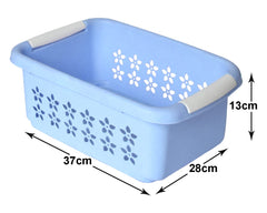 Heart Home Multipurpose Rectangle Shape Plastic Storage Basket for Kitchen, Fruit Basket, Office Table, Storage Organizer Medium Pack of 2 (Sky Blue)