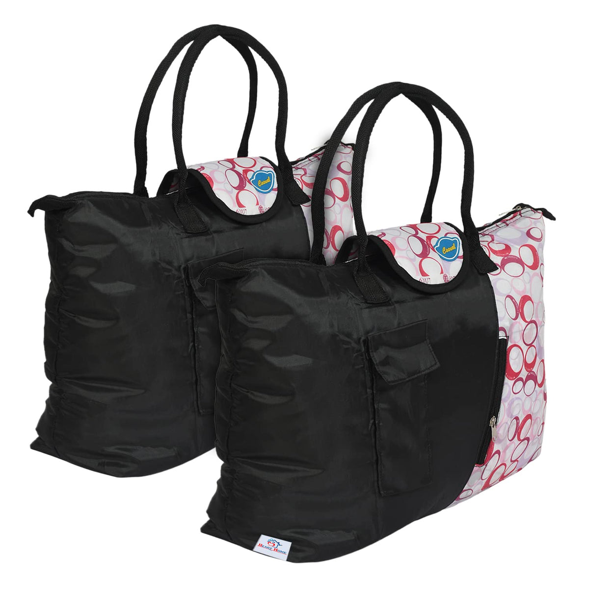 Heart Home Parachute Circle Print Shoulder Bag/Shopping Bag for Home & Travling with Handle Pack of 2 (Black) 54HH4191.
