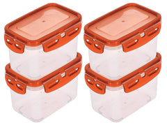 Heart Home Plastic Food Storage Container/Box for Cookies, Nuts, Beans, chutneys with Airtight Lock Lid, 600ml Pack of 4 (Brown)-46KHH0237