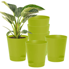Kuber Industries Plastic Titan Pot|Garden Container for Plants & Flowers|Self-Watering Pot with Drainage Holes,6 Inch,Pack of 6 (Green)
