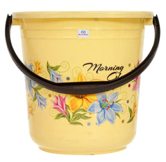 Heart Home Flower Printed Square Unbreakable Virgin Plastic Bucket For Home/Kitchen/Office, 16Ltr. (Yellow)-47HH01182