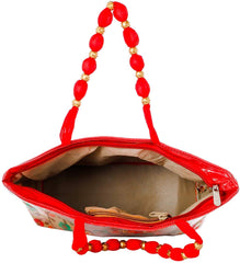 Kuber Industries Laminated Embroidery Hand Bag, Tote Bag, Purse for All Occasion for Women & Girls (Red)