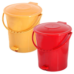 Kuber Industries Plastic Pedal Dustbin/Wastebin With Handle, 10 Liter- Pack of 2 (Red & Yellow)-47KM0961