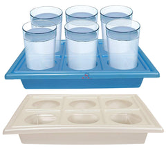Heart Home Plastic 6 Slots Glass Holder Tray-Pack of 2 (Blue & White), Standard