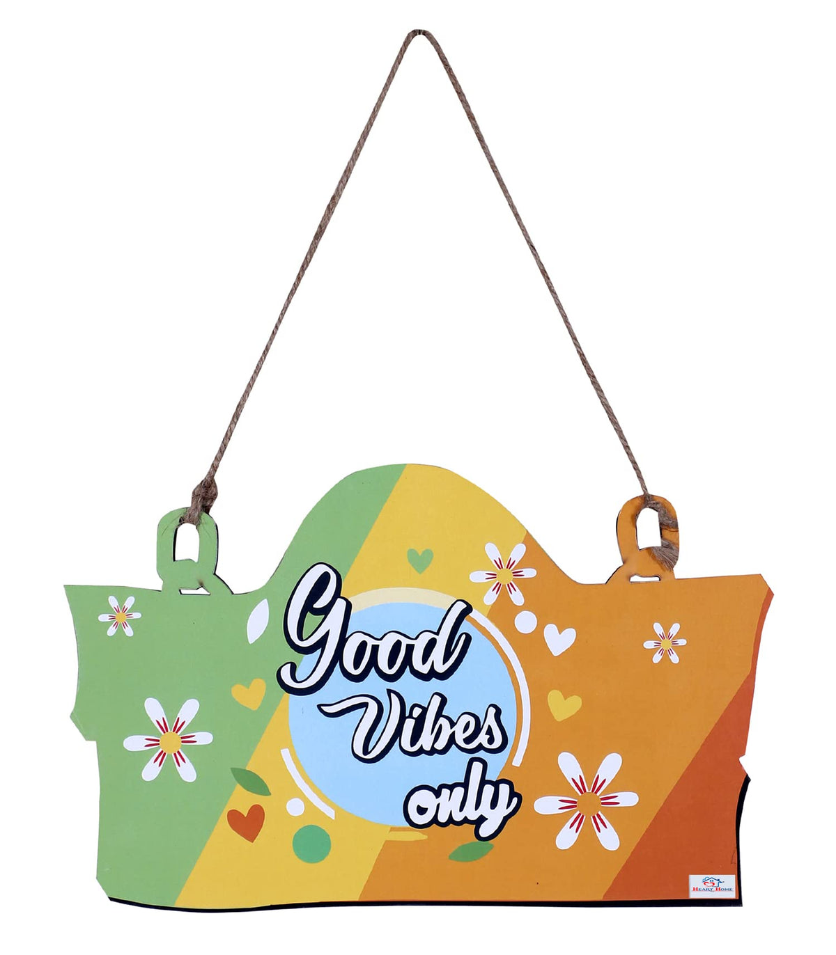 Heart Home Wooden Good Vibes Only Printed Wall Hanging Quotes For Office & Home Décor (Multicolor)
