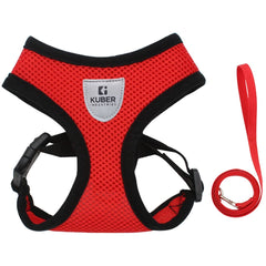 Kuber Industries Dog Harness with Adjustable Leash | Breathable Polyester Mesh | Large Size | HAT-818 | Comfortable No-Pull Grip | Quick Release Buckles | Red | Comfortable and Secure Dog Harness