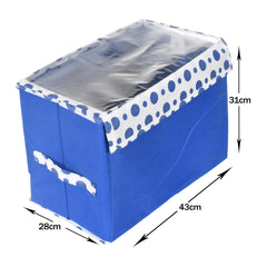 Heart Home Storage Box|Non-Woven Dot Print Foldable Storage Box|Large Wardrobe Organizer for Toys|Cloths with Transparent Lid & Handle (Blue)