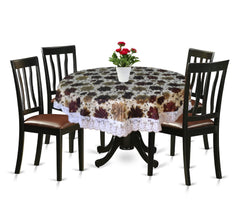 Kuber Industries Flower Printed PVC 4 Seater Round Shape Table Cover, Protector with White Lace Border, 60"x60" (Brown)